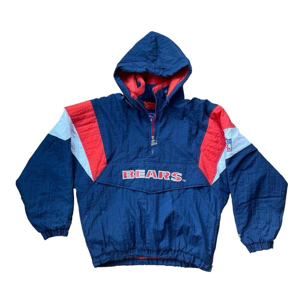 Vtg 90s Chicago Bears Starter Jacket Breakaway Pullover Navy Puffer Hooded Men M